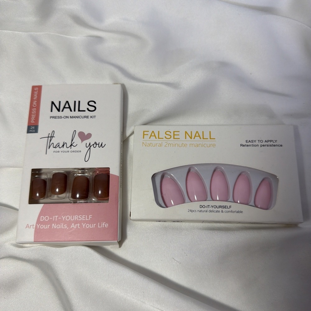 Nails Press-on Manicure Set Of 2 Reusable Easy To‎ Apply Short Medium